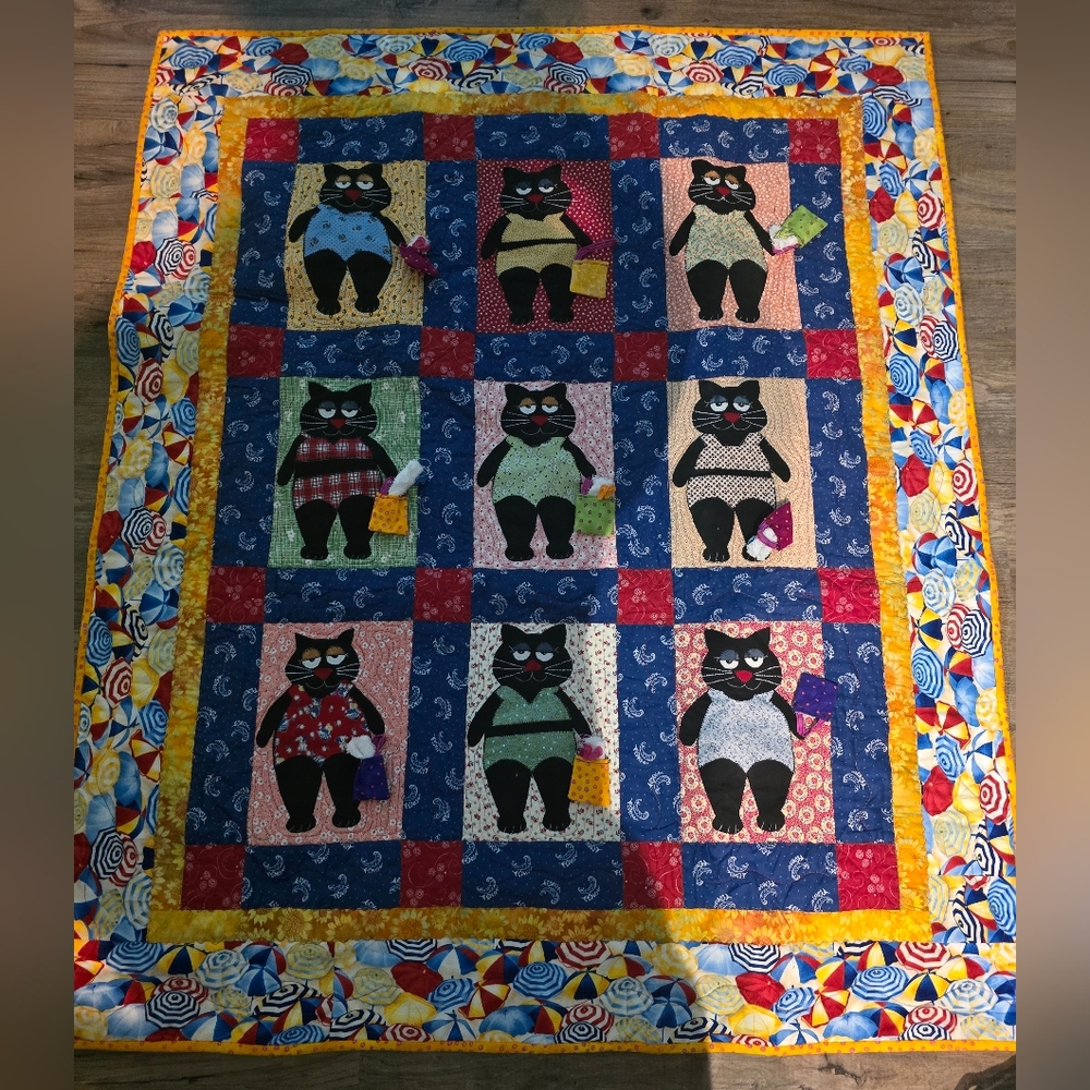 Whimsical Colorful Beach Cats Quilt